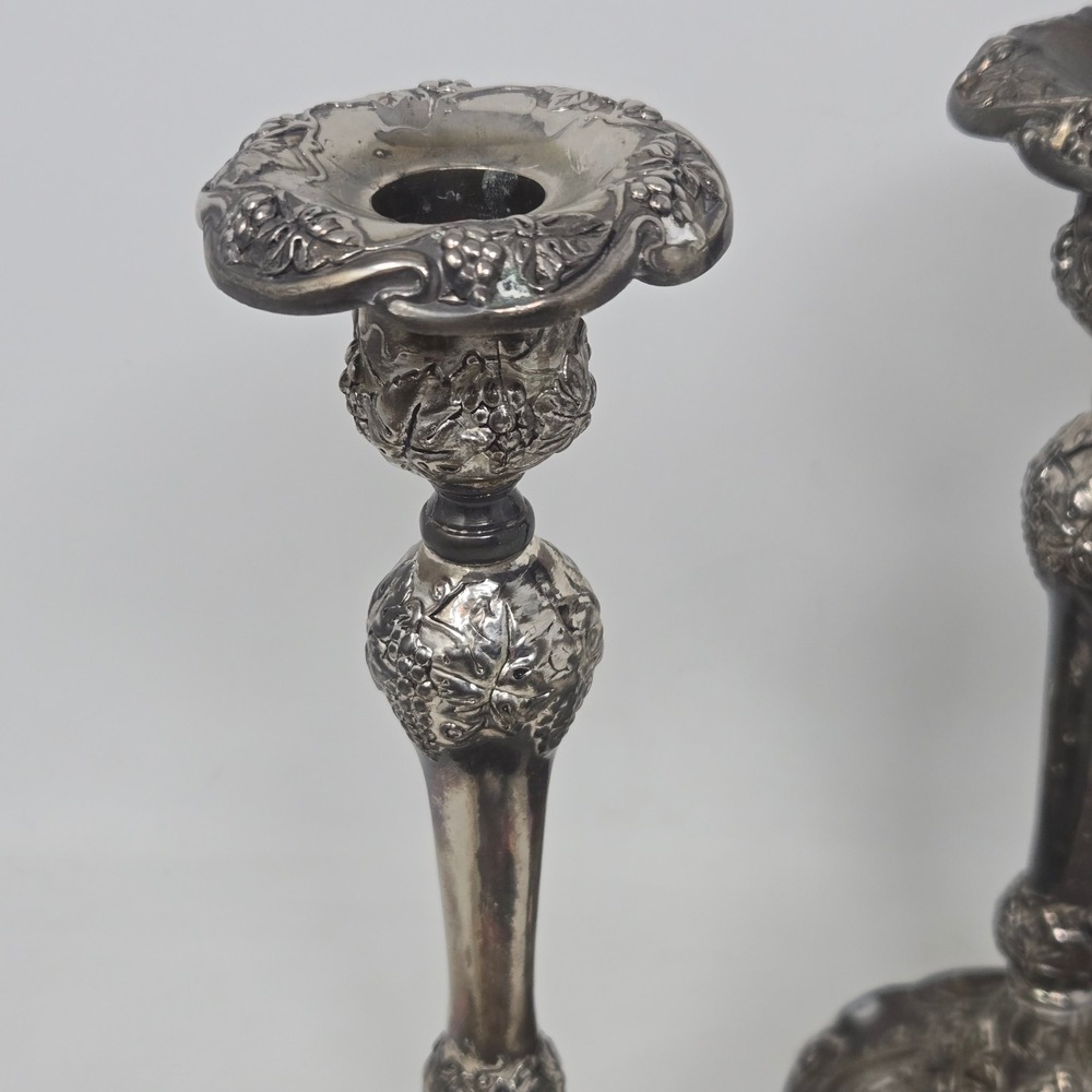 Godinger Silver Art Co Grape Vine Candlestick Holders Pair Silver Plated Vintage - Picture 3 of 9